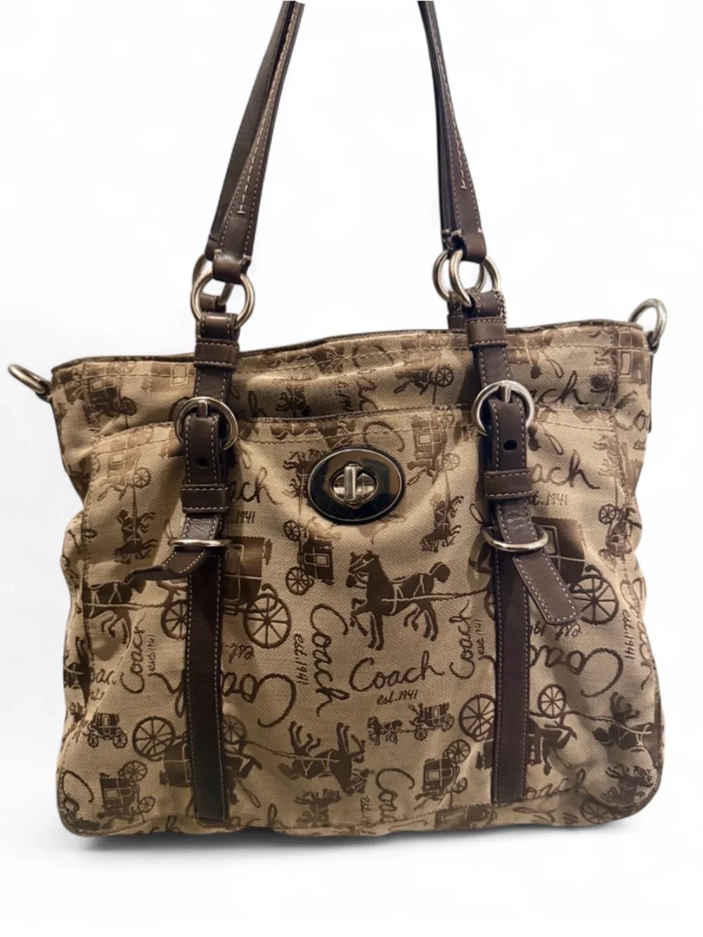 Vintage Coach Chelsea Horse & Carriage Turn-Lock Satchel Tote Bag